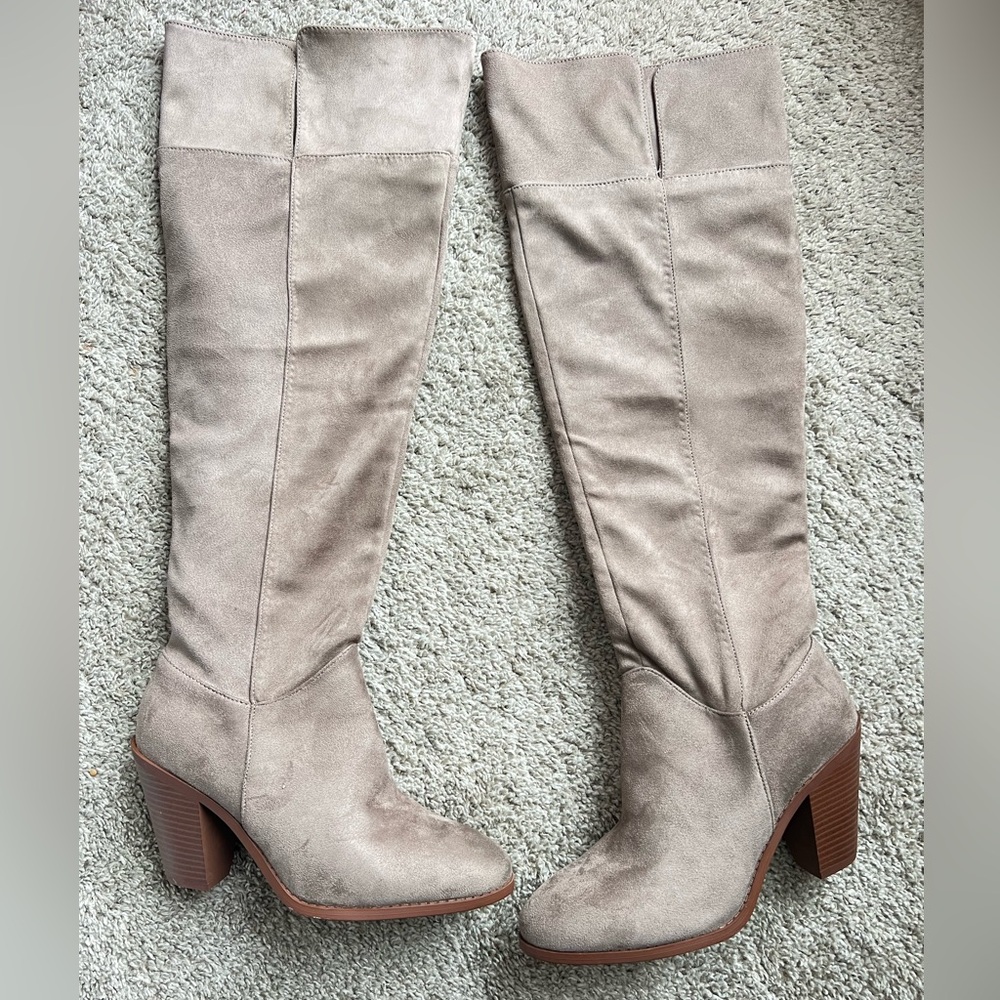 Qupid Taupe Over the Knee Boots